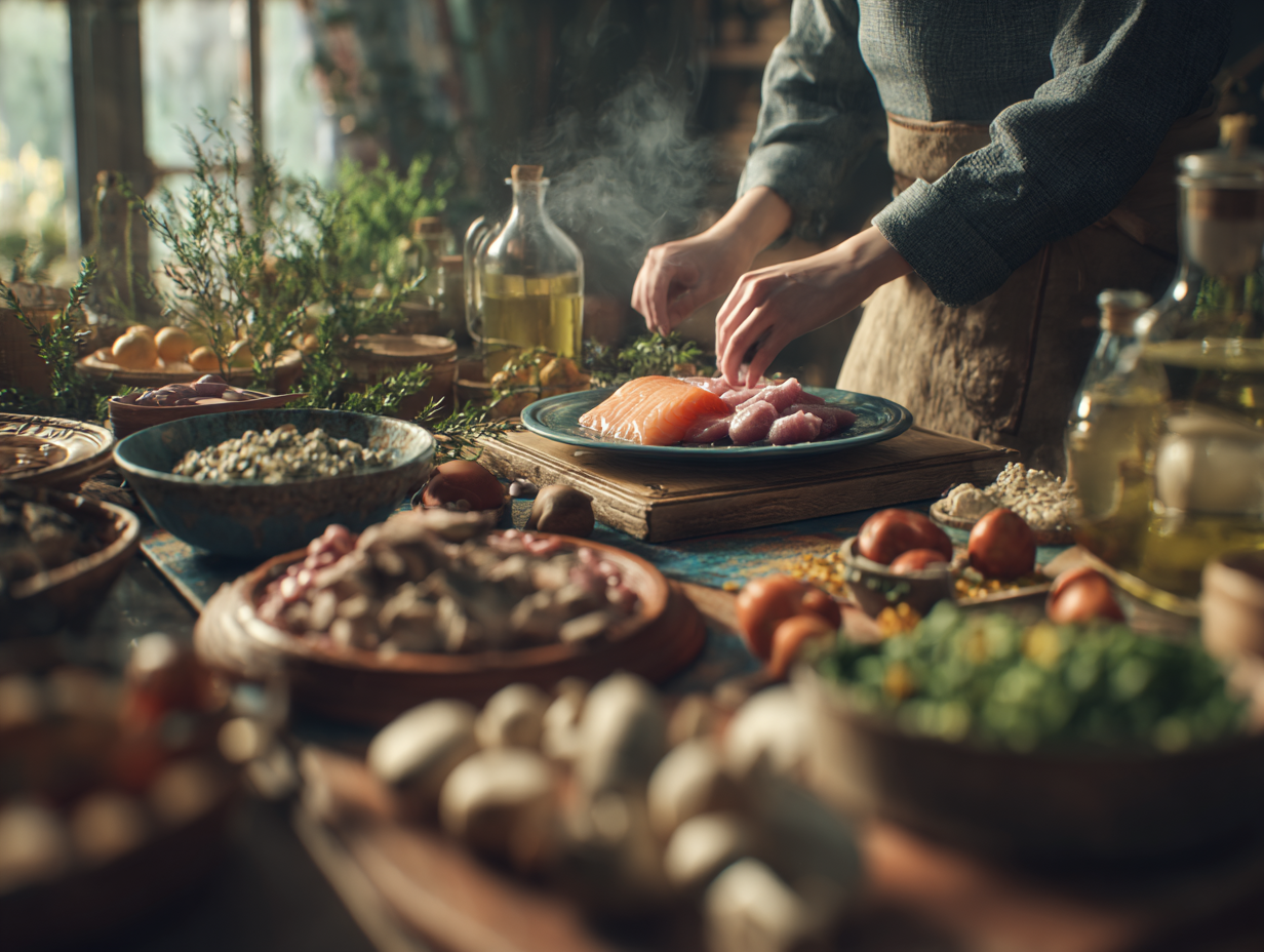 Збалансована тарілка з різноманітними продуктами